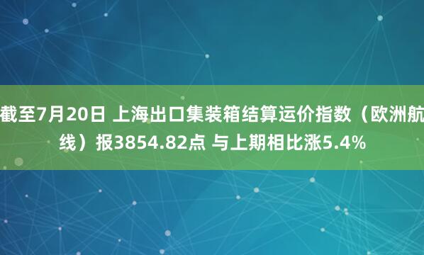 截至7月20日 上海出口集装箱结算运价指数（欧洲航线）报3854.82点 与上期相比涨5.4%
