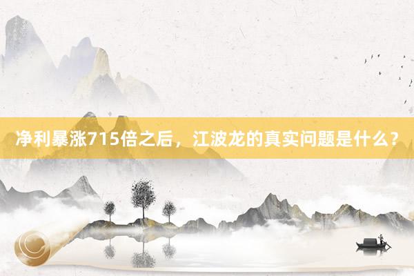 净利暴涨715倍之后，江波龙的真实问题是什么？