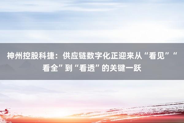 神州控股科捷：供应链数字化正迎来从“看见”“看全”到“看透”的关键一跃