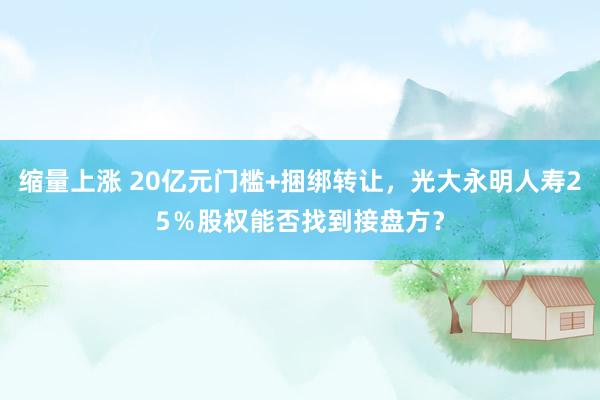 缩量上涨 20亿元门槛+捆绑转让，光大永明人寿25％股权能否找到接盘方？