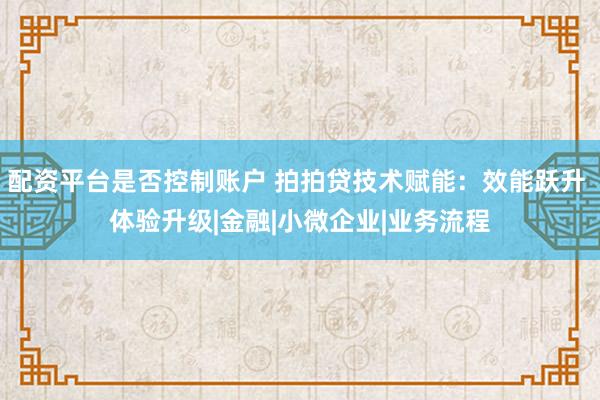 配资平台是否控制账户 拍拍贷技术赋能：效能跃升 体验升级|金融|小微企业|业务流程