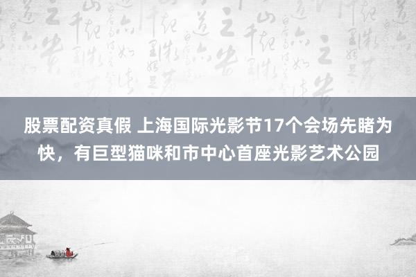 股票配资真假 上海国际光影节17个会场先睹为快，有巨型猫咪和市中心首座光影艺术公园