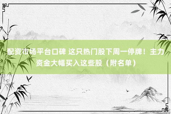 配资市场平台口碑 这只热门股下周一停牌！主力资金大幅买入这些股（附名单）