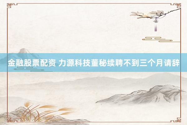 金融股票配资 力源科技董秘续聘不到三个月请辞