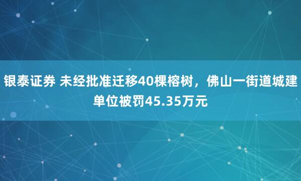 银泰证券 未经批准迁移40棵榕树，佛山一街道城建单位被罚45.35万元