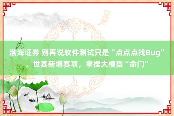 渤海证券 别再说软件测试只是“点点点找Bug”，世赛新增赛项，拿捏大模型“命门”