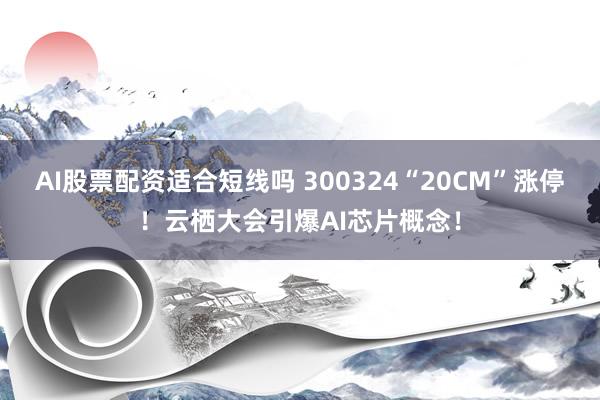 AI股票配资适合短线吗 300324“20CM”涨停！云栖大会引爆AI芯片概念！