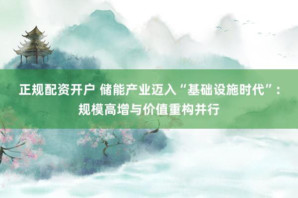正规配资开户 储能产业迈入“基础设施时代”：规模高增与价值重构并行
