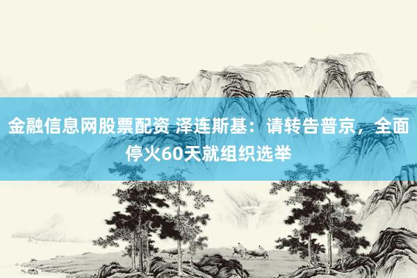 金融信息网股票配资 泽连斯基：请转告普京，全面停火60天就组织选举