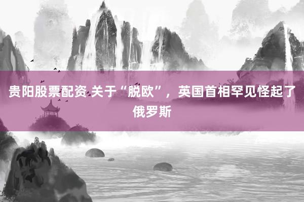 贵阳股票配资 关于“脱欧”，英国首相罕见怪起了俄罗斯