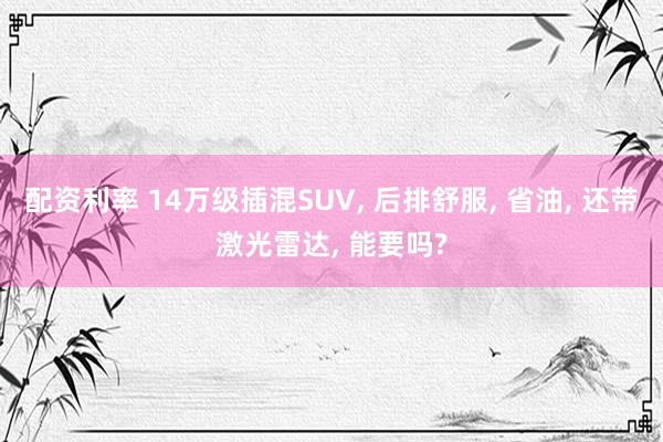 配资利率 14万级插混SUV, 后排舒服, 省油, 还带激光雷达, 能要吗?